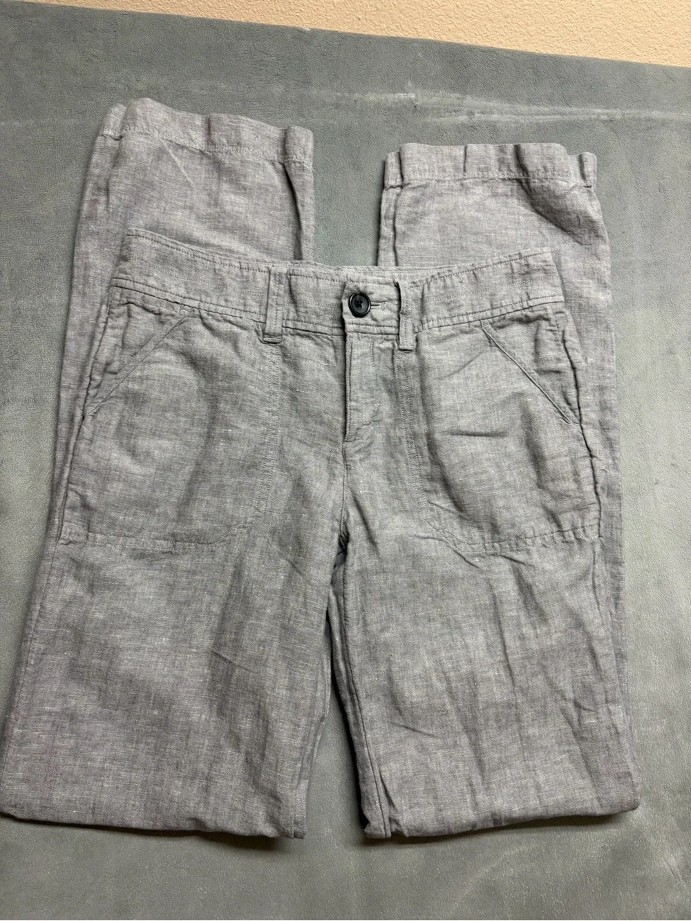 Banana Republic Women’s Linen Blend Pants Gray Straight Leg Size 4 Casual Beach